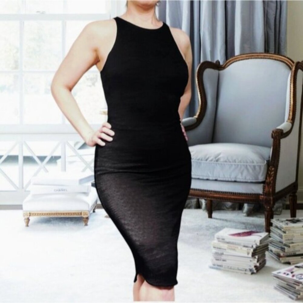 ARITZIA Wilfred Free "Chrissy" Black Heathered Jersey Knit Halter Dress- M